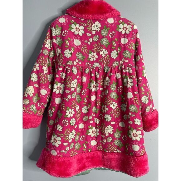 Penelope Mack Pink Floral Corduroy Pea Coat with Faux Fur Trim 6x - Picture 4 of 7